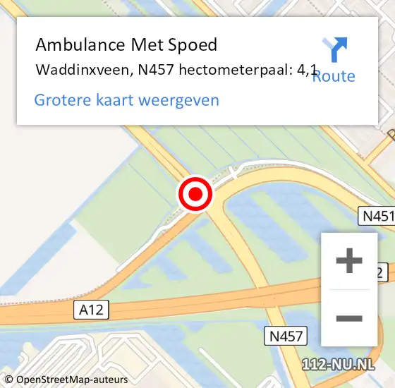 Locatie op kaart van de 112 melding: Ambulance Met Spoed Naar Waddinxveen, N457 hectometerpaal: 4,1 op 21 februari 2024 14:42