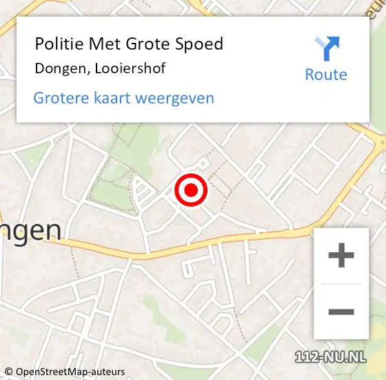 Locatie op kaart van de 112 melding: Politie Met Grote Spoed Naar Dongen, Looiershof op 21 februari 2024 14:48
