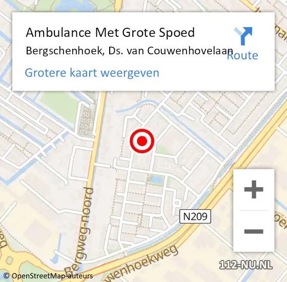 Locatie op kaart van de 112 melding: Ambulance Met Grote Spoed Naar Bergschenhoek, Ds. van Couwenhovelaan op 21 februari 2024 15:03