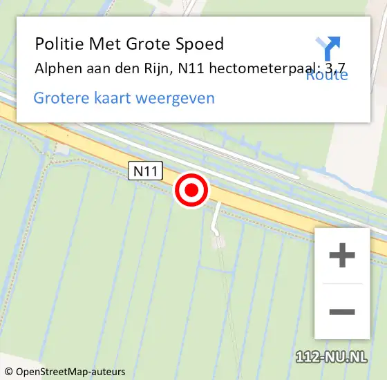 Locatie op kaart van de 112 melding: Politie Met Grote Spoed Naar Alphen aan den Rijn, N11 hectometerpaal: 3,7 op 21 februari 2024 15:13