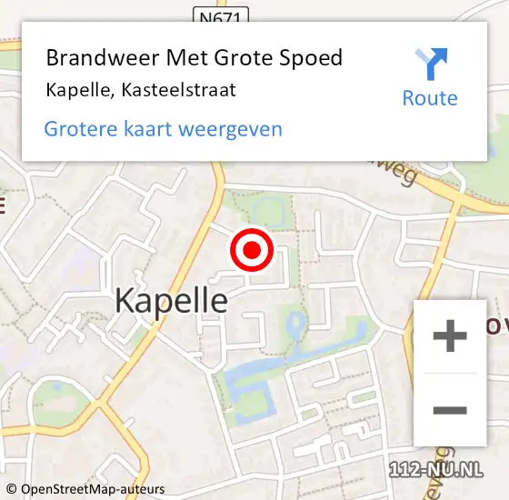 Locatie op kaart van de 112 melding: Brandweer Met Grote Spoed Naar Kapelle, Kasteelstraat op 21 februari 2024 15:19