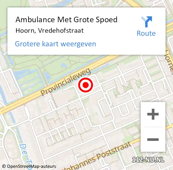 Locatie op kaart van de 112 melding: Ambulance Met Grote Spoed Naar Hoorn, Vredehofstraat op 21 februari 2024 15:38