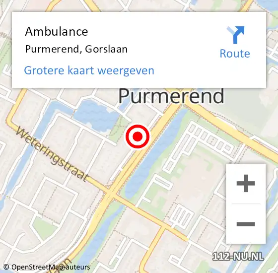Locatie op kaart van de 112 melding: Ambulance Purmerend, Gorslaan op 21 februari 2024 15:41