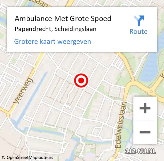 Locatie op kaart van de 112 melding: Ambulance Met Grote Spoed Naar Papendrecht, Scheidingslaan op 21 februari 2024 15:44