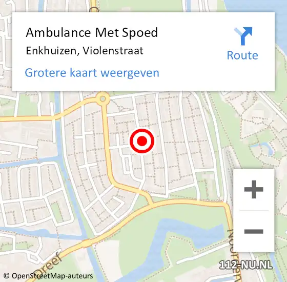 Locatie op kaart van de 112 melding: Ambulance Met Spoed Naar Enkhuizen, Violenstraat op 21 februari 2024 16:01