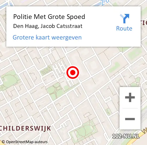 Locatie op kaart van de 112 melding: Politie Met Grote Spoed Naar Den Haag, Jacob Catsstraat op 21 februari 2024 16:17