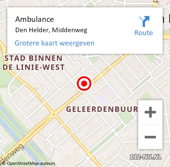 Locatie op kaart van de 112 melding: Ambulance Den Helder, Middenweg op 21 februari 2024 16:20