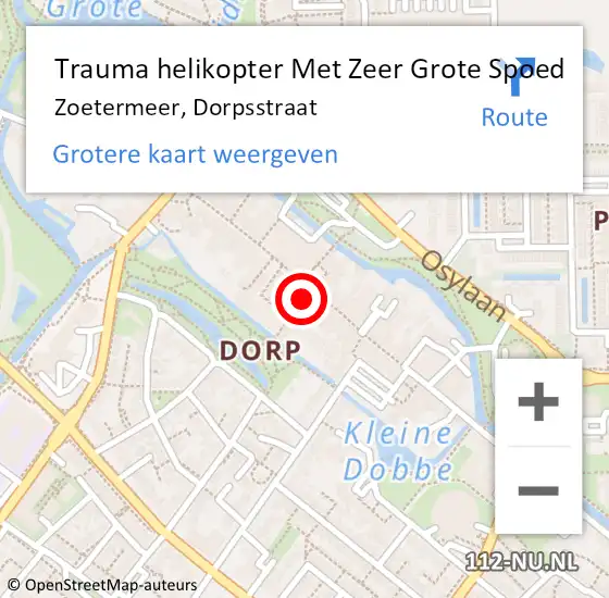 Locatie op kaart van de 112 melding: Trauma helikopter Met Zeer Grote Spoed Naar Zoetermeer, Dorpsstraat op 21 februari 2024 16:21