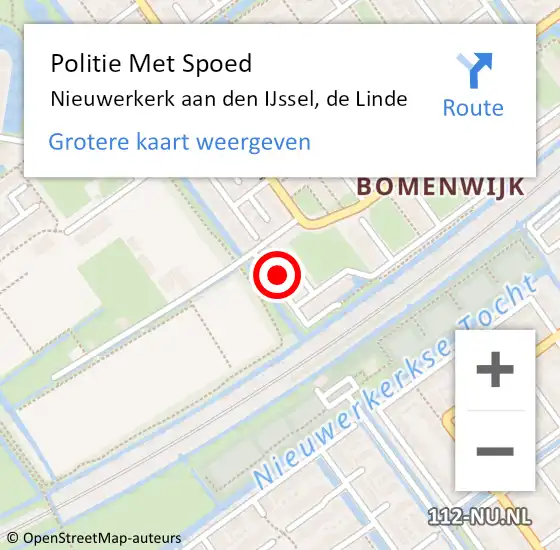 Locatie op kaart van de 112 melding: Politie Met Spoed Naar Nieuwerkerk aan den IJssel, de Linde op 21 februari 2024 16:43