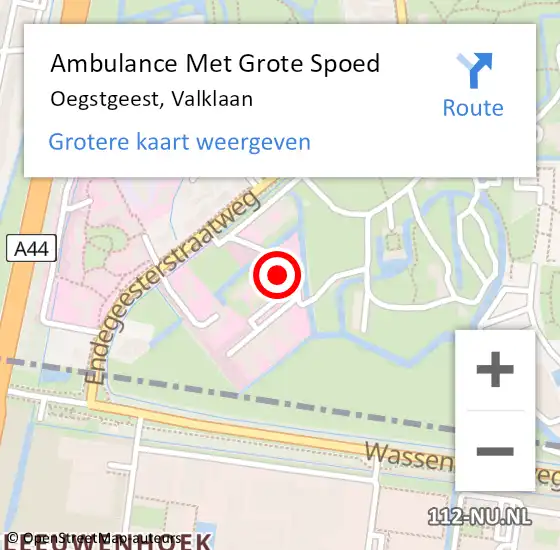 Locatie op kaart van de 112 melding: Ambulance Met Grote Spoed Naar Oegstgeest, Valklaan op 21 februari 2024 16:44