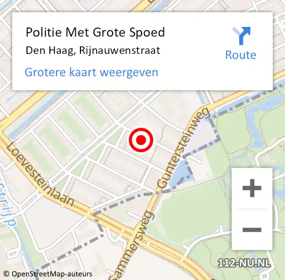 Locatie op kaart van de 112 melding: Politie Met Grote Spoed Naar Den Haag, Rijnauwenstraat op 21 februari 2024 16:50