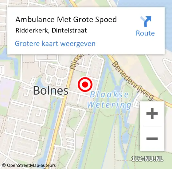 Locatie op kaart van de 112 melding: Ambulance Met Grote Spoed Naar Ridderkerk, Dintelstraat op 21 februari 2024 16:56