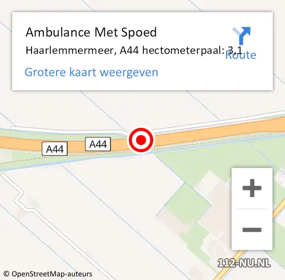 Locatie op kaart van de 112 melding: Ambulance Met Spoed Naar Haarlemmermeer, A44 hectometerpaal: 3,1 op 21 februari 2024 17:08