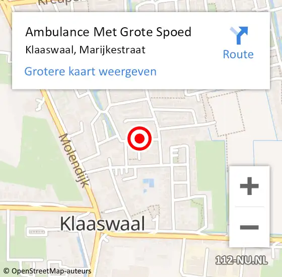 Locatie op kaart van de 112 melding: Ambulance Met Grote Spoed Naar Klaaswaal, Marijkestraat op 21 februari 2024 17:48
