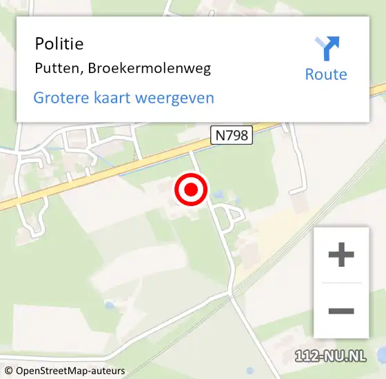 Locatie op kaart van de 112 melding: Politie Putten, Broekermolenweg op 21 februari 2024 18:12