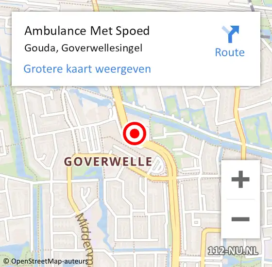 Locatie op kaart van de 112 melding: Ambulance Met Spoed Naar Gouda, Goverwellesingel op 21 februari 2024 18:13