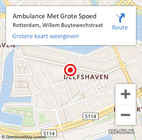 Locatie op kaart van de 112 melding: Ambulance Met Grote Spoed Naar Rotterdam, Willem Buytewechstraat op 21 februari 2024 18:16