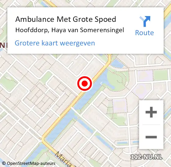 Locatie op kaart van de 112 melding: Ambulance Met Grote Spoed Naar Hoofddorp, Haya van Somerensingel op 21 februari 2024 18:29