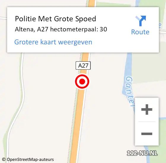 Locatie op kaart van de 112 melding: Politie Met Grote Spoed Naar Altena, A27 hectometerpaal: 30 op 21 februari 2024 18:31