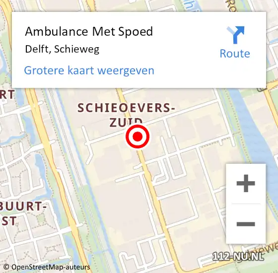 Locatie op kaart van de 112 melding: Ambulance Met Spoed Naar Delft, Schieweg op 21 februari 2024 18:31