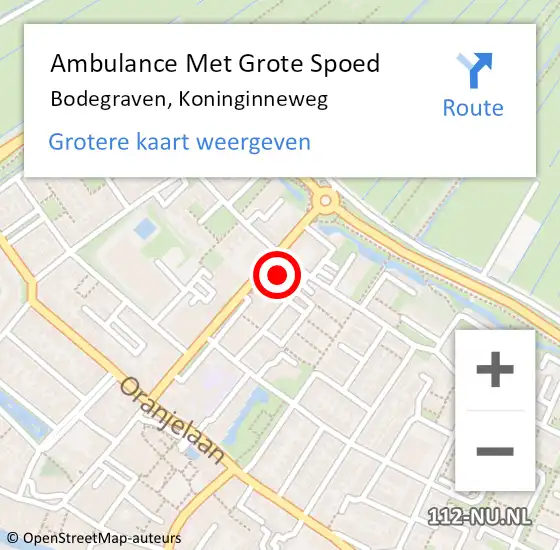 Locatie op kaart van de 112 melding: Ambulance Met Grote Spoed Naar Bodegraven, Koninginneweg op 21 februari 2024 19:01