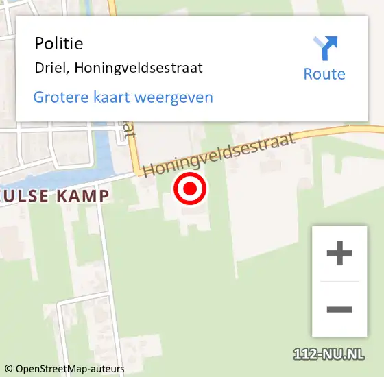 Locatie op kaart van de 112 melding: Politie Driel, Honingveldsestraat op 21 februari 2024 19:02
