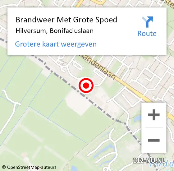 Locatie op kaart van de 112 melding: Brandweer Met Grote Spoed Naar Hilversum, Bonifaciuslaan op 21 februari 2024 19:17