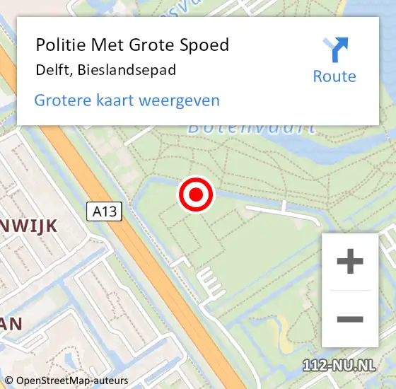Locatie op kaart van de 112 melding: Politie Met Grote Spoed Naar Delft, Bieslandsepad op 21 februari 2024 19:35