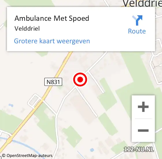 Locatie op kaart van de 112 melding: Ambulance Met Spoed Naar Velddriel op 21 februari 2024 19:37