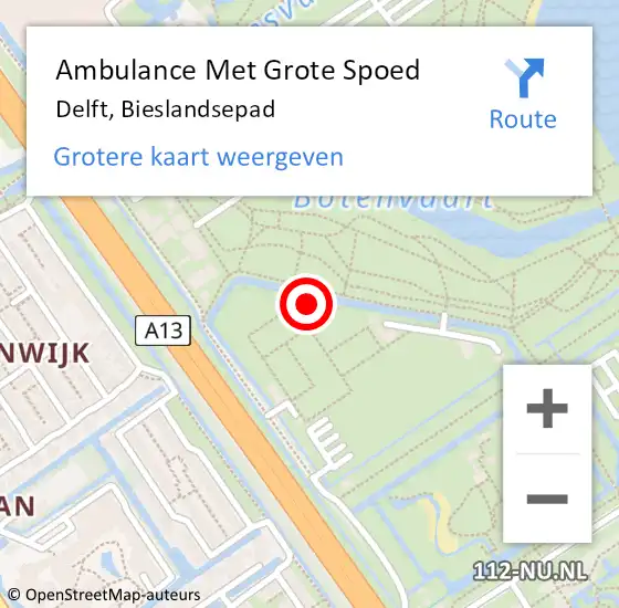 Locatie op kaart van de 112 melding: Ambulance Met Grote Spoed Naar Delft, Bieslandsepad op 21 februari 2024 19:40