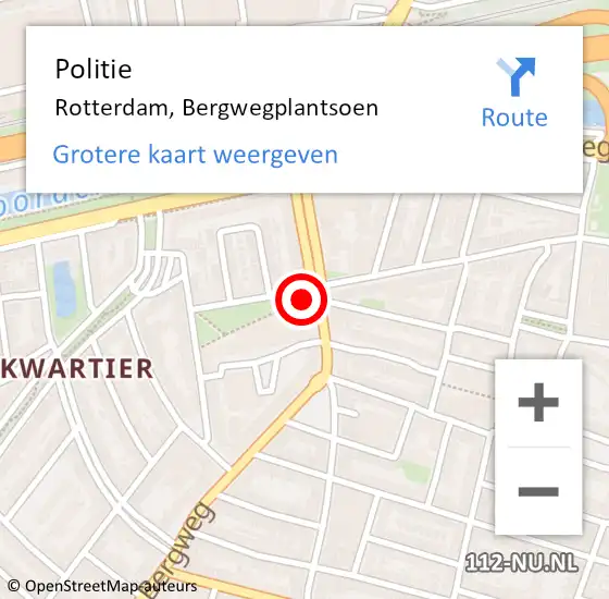 Locatie op kaart van de 112 melding: Politie Rotterdam, Bergwegplantsoen op 21 februari 2024 20:20