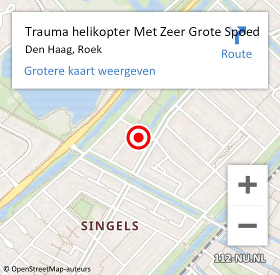 Locatie op kaart van de 112 melding: Trauma helikopter Met Zeer Grote Spoed Naar Den Haag, Roek op 21 februari 2024 20:52