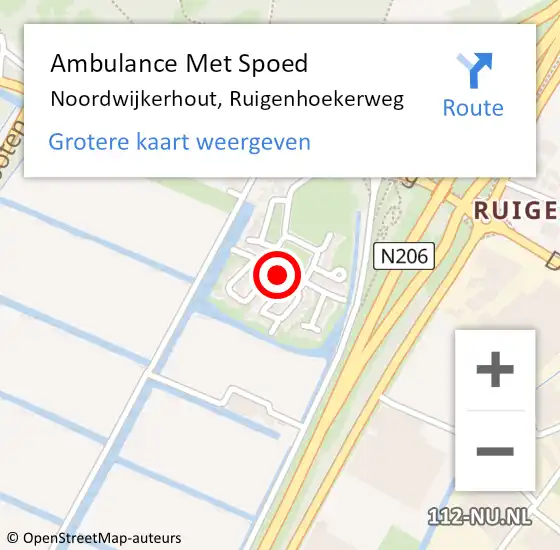 Locatie op kaart van de 112 melding: Ambulance Met Spoed Naar Noordwijkerhout, Ruigenhoekerweg op 21 februari 2024 21:02