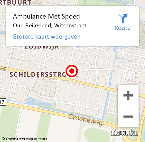 Locatie op kaart van de 112 melding: Ambulance Met Spoed Naar Oud-Beijerland, Witsenstraat op 21 februari 2024 21:05