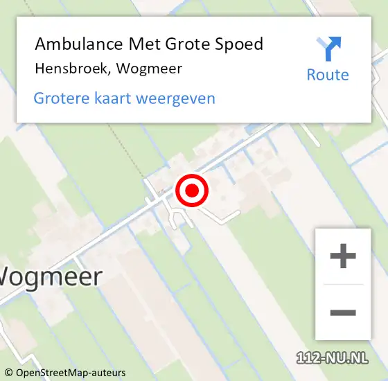 Locatie op kaart van de 112 melding: Ambulance Met Grote Spoed Naar Hensbroek, Wogmeer op 21 februari 2024 21:18