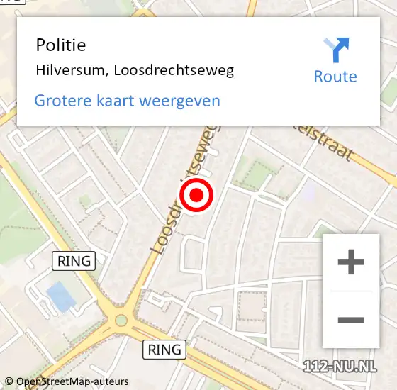 Locatie op kaart van de 112 melding: Politie Hilversum, Loosdrechtseweg op 21 februari 2024 22:18