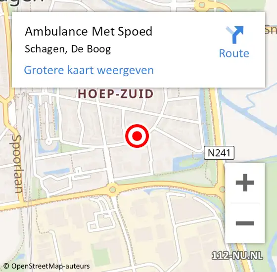 Locatie op kaart van de 112 melding: Ambulance Met Spoed Naar Schagen, De Boog op 21 februari 2024 22:29