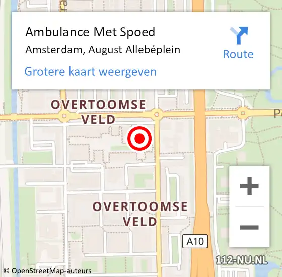 Locatie op kaart van de 112 melding: Ambulance Met Spoed Naar Amsterdam, August Allebéplein op 21 februari 2024 23:46