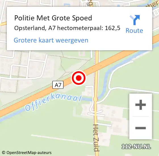 Locatie op kaart van de 112 melding: Politie Met Grote Spoed Naar Opsterland, A7 hectometerpaal: 162,5 op 21 februari 2024 23:56