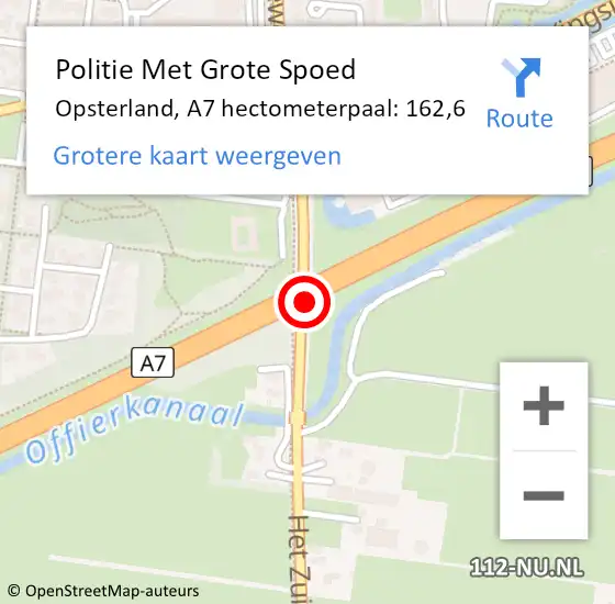 Locatie op kaart van de 112 melding: Politie Met Grote Spoed Naar Opsterland, A7 hectometerpaal: 162,6 op 21 februari 2024 23:57