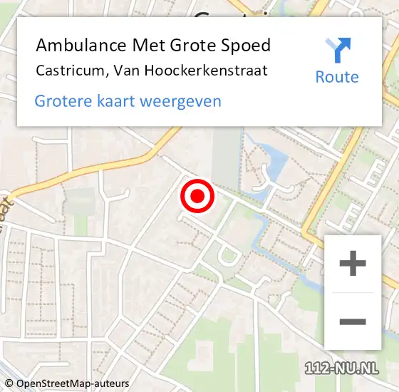 Locatie op kaart van de 112 melding: Ambulance Met Grote Spoed Naar Castricum, Van Hoockerkenstraat op 22 februari 2024 00:02