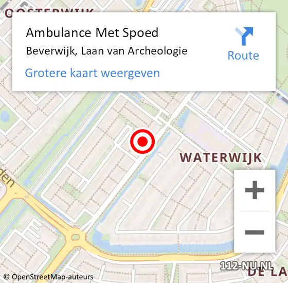 Locatie op kaart van de 112 melding: Ambulance Met Spoed Naar Beverwijk, Laan van Archeologie op 22 februari 2024 00:10