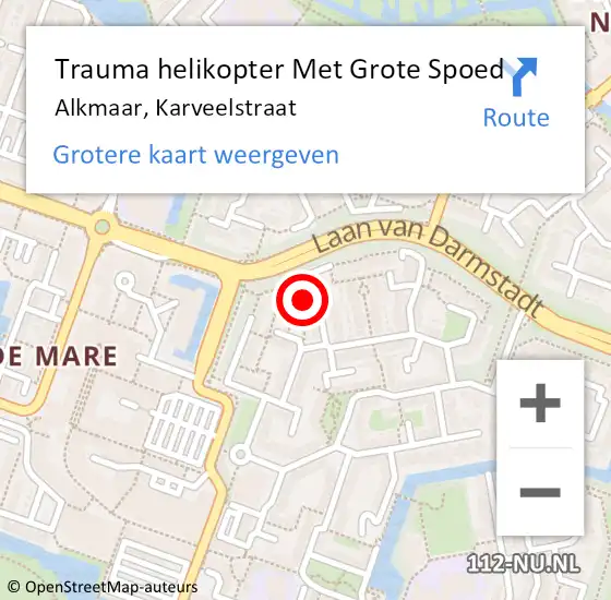 Locatie op kaart van de 112 melding: Trauma helikopter Met Grote Spoed Naar Alkmaar, Karveelstraat op 22 februari 2024 00:36