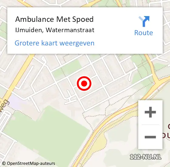 Locatie op kaart van de 112 melding: Ambulance Met Spoed Naar IJmuiden, Watermanstraat op 22 februari 2024 01:03