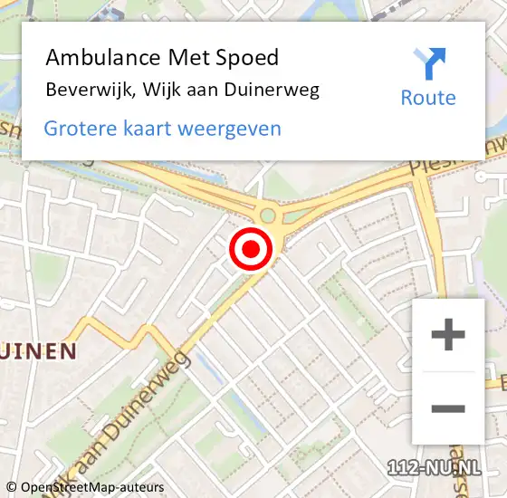 Locatie op kaart van de 112 melding: Ambulance Met Spoed Naar Beverwijk, Wijk aan Duinerweg op 22 februari 2024 01:35