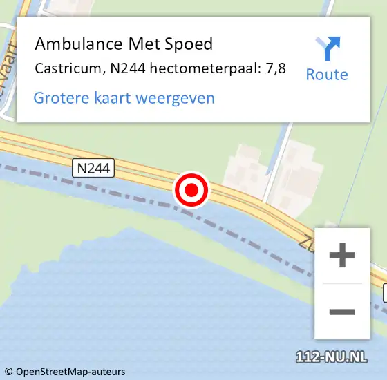 Locatie op kaart van de 112 melding: Ambulance Met Spoed Naar Castricum, N244 hectometerpaal: 7,8 op 22 februari 2024 02:49