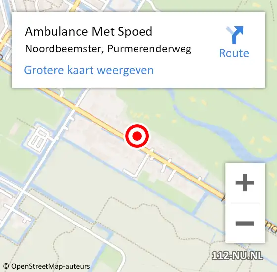 Locatie op kaart van de 112 melding: Ambulance Met Spoed Naar Noordbeemster, Purmerenderweg op 22 februari 2024 02:50