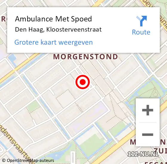 Locatie op kaart van de 112 melding: Ambulance Met Spoed Naar Den Haag, Kloosterveenstraat op 22 februari 2024 02:58