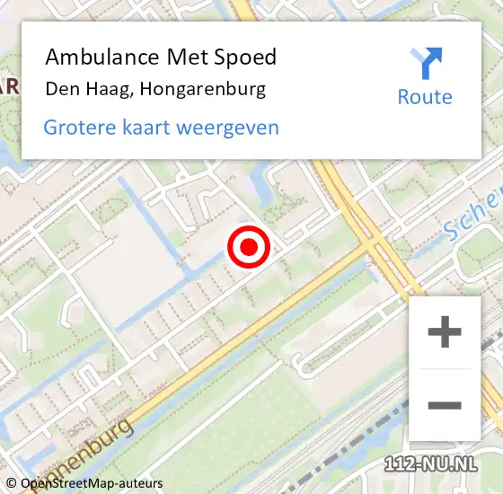 Locatie op kaart van de 112 melding: Ambulance Met Spoed Naar Den Haag, Hongarenburg op 22 februari 2024 03:42