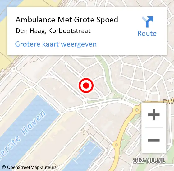 Locatie op kaart van de 112 melding: Ambulance Met Grote Spoed Naar Den Haag, Korbootstraat op 22 februari 2024 03:43